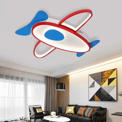 DecorBites™ Cartoon Propeller Plane LED Ceiling Light for Kids' Bedroom in Red & Blue