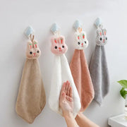 Soft plush cartoon rabbit hand towels in beige white peach and gray made of coral fleece quick dry terry cloth by decorbites cartoon rabbit