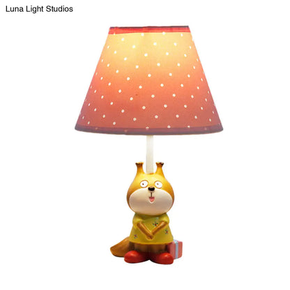 Cartoon Red/Yellow Dog Resin Task Lamp for Study Rooms: Head Reading Light with Spotted Fabric Shade