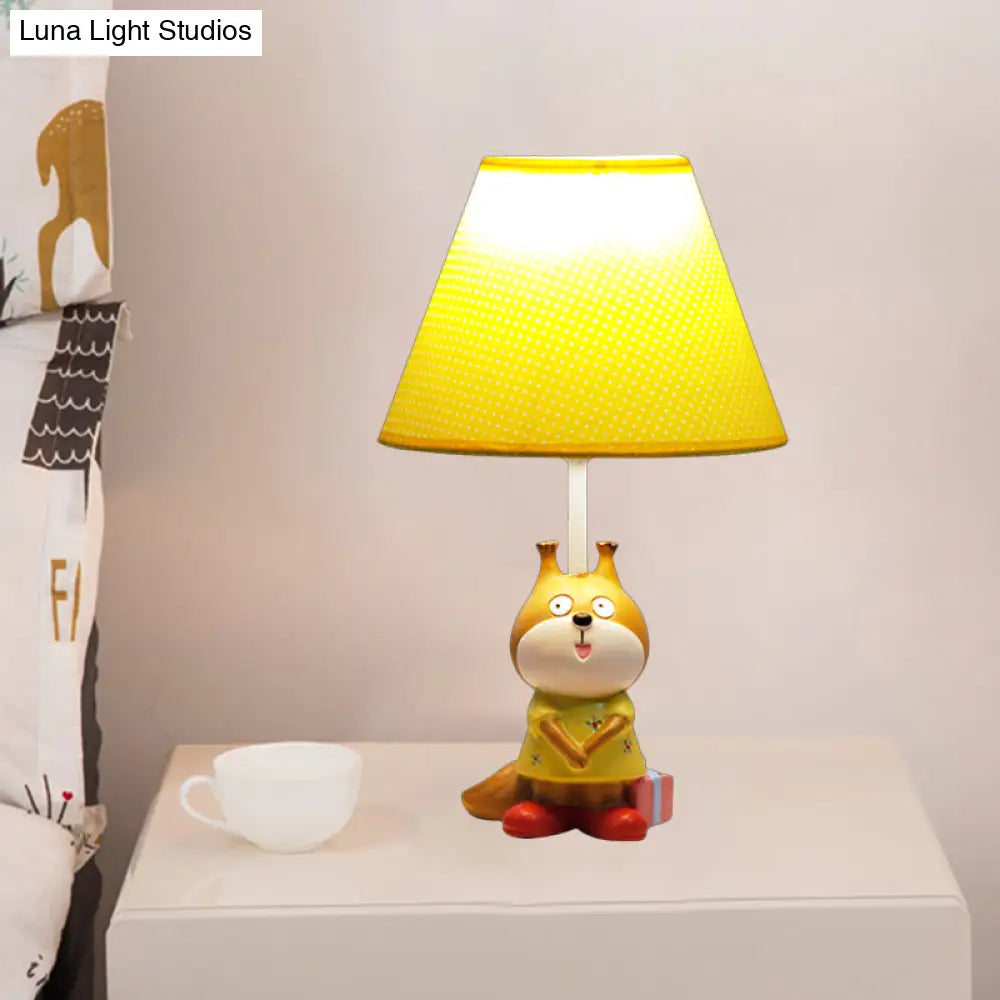 Cartoon Red/Yellow Dog Resin Task Lamp for Study Rooms: Head Reading Light with Spotted Fabric Shade