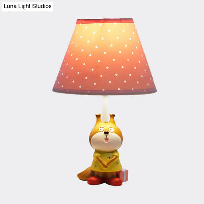 Cartoon Red/Yellow Dog Resin Task Lamp for Study Rooms: Head Reading Light with Spotted Fabric Shade