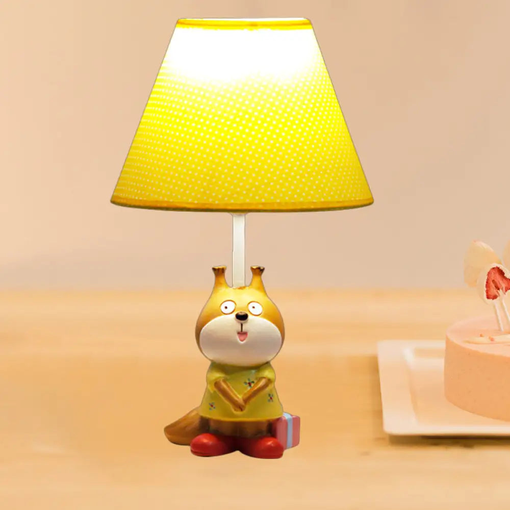 Cartoon Red/Yellow Dog Resin Task Lamp for Study Rooms: Head Reading Light with Spotted Fabric Shade