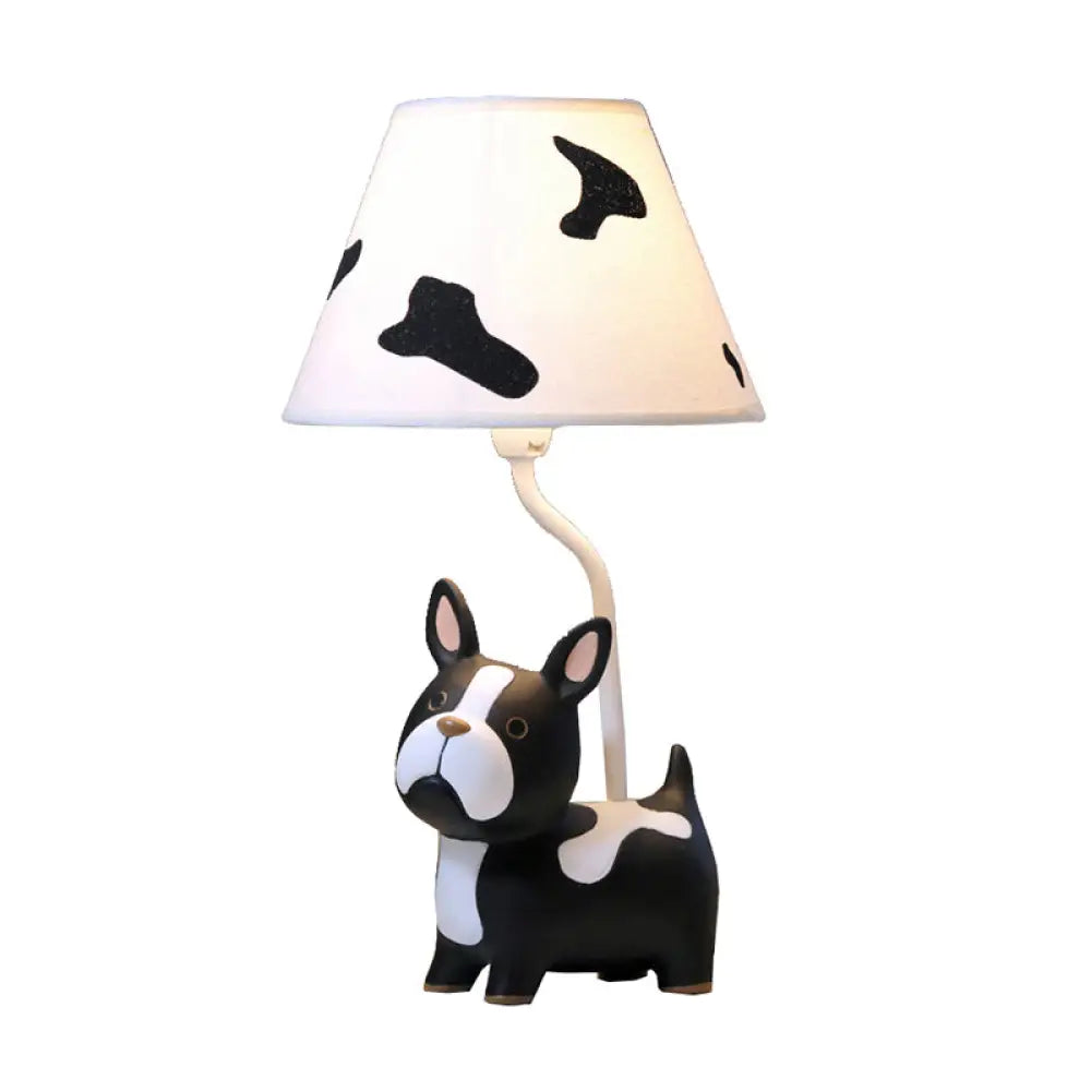 Cartoon Resin Dog Nightstand Lamp - Black and White Table Lighting with Empire Shade