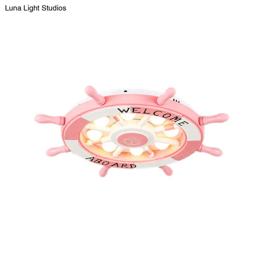Lámpara de techo DecorBites™ con diseño de niña timón de dibujos animados para dormitorio - Luz LED empotrada náutica rosa de acrílico y metal
