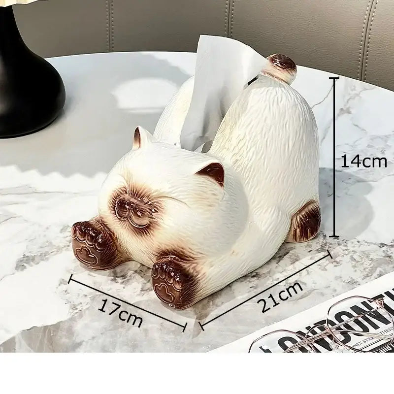 Cute white and brown ceramic cartoon siamese kitten tissue box holder with detailed paw prints for living room decorbites decor