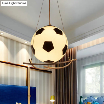 Cartoon Style Black and White Glass Soccer Pendant Light - Bedroom Hanging Lamp