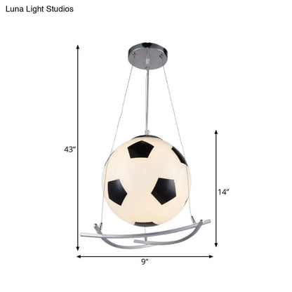 Cartoon Style Black and White Glass Soccer Pendant Light - Bedroom Hanging Lamp