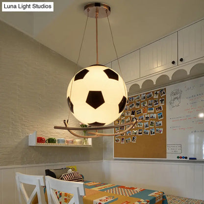 Cartoon Style Black and White Glass Soccer Pendant Light - Bedroom Hanging Lamp