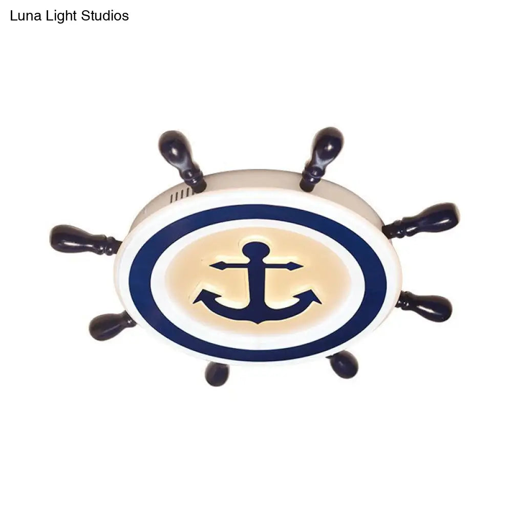 DecorBites™ Cartoon Style Blue Round LED Flush Mount Light Fixture with Wood and Acrylic Accents and Rudder Design