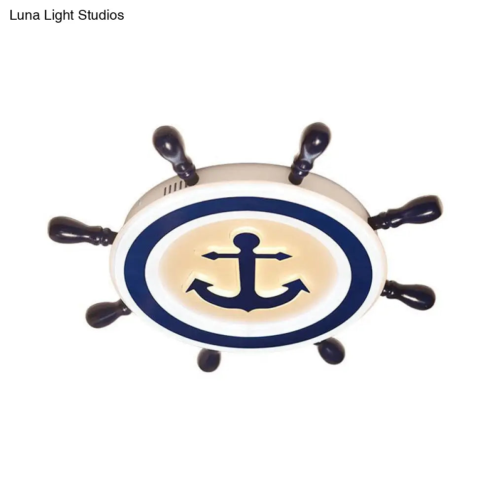 DecorBites™ Cartoon Style Blue Round LED Flush Mount Light Fixture with Wood and Acrylic Accents and Rudder Design
