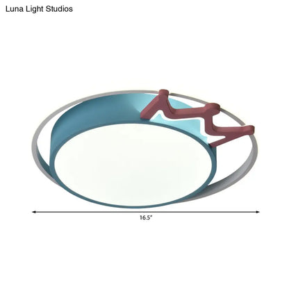 DecorBites™ Cartoon Style Flush Mount LED Ceiling Light with Acrylic Shade and Crown Deco in Blue/Pink, with Warm/White Light - Indoor Fixture