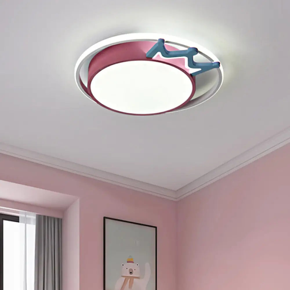 DecorBites™ Cartoon Style Flush Mount LED Ceiling Light with Acrylic Shade and Crown Deco in Blue/Pink, with Warm/White Light - Indoor Fixture