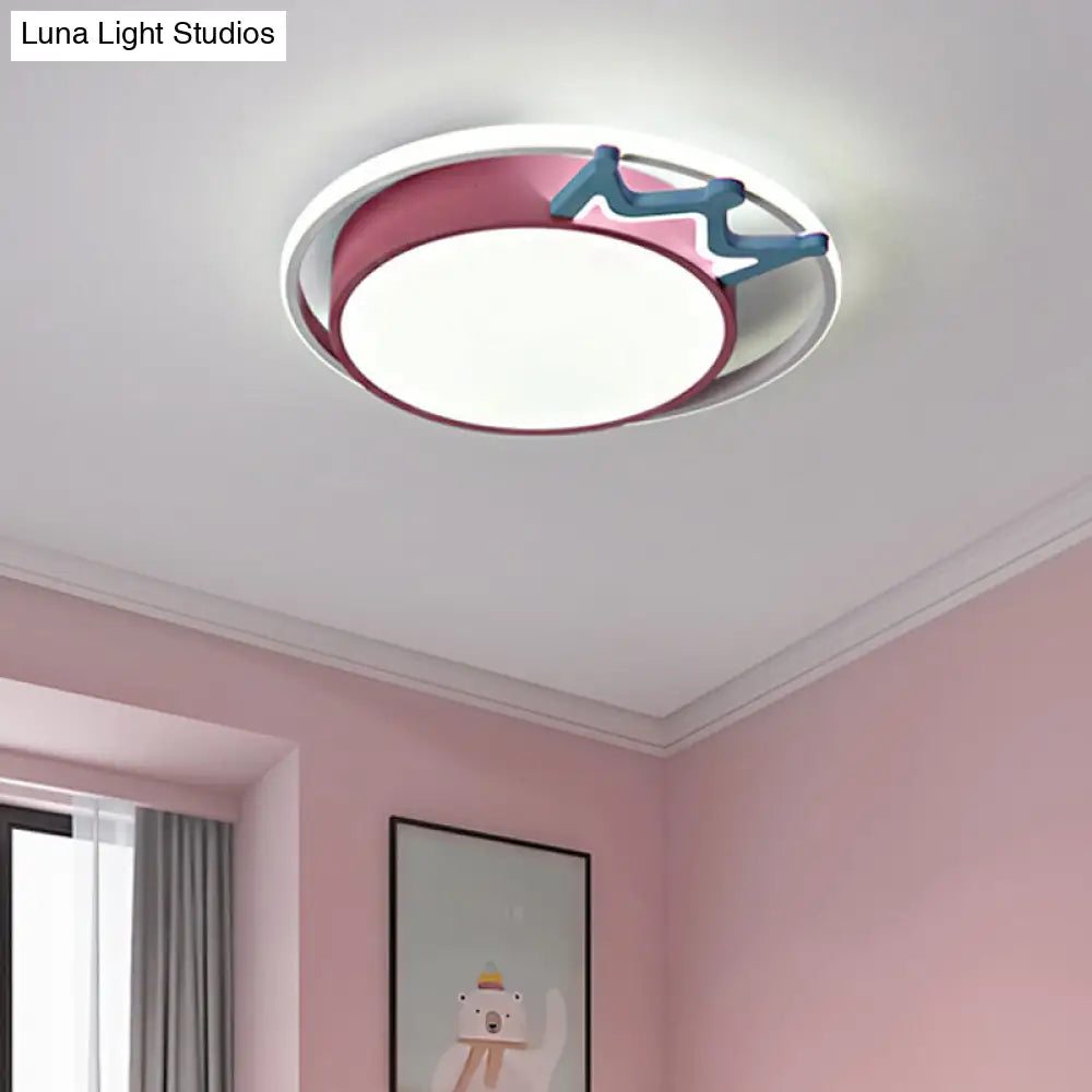 DecorBites™ Cartoon Style Flush Mount LED Ceiling Light with Acrylic Shade and Crown Deco in Blue/Pink, with Warm/White Light - Indoor Fixture