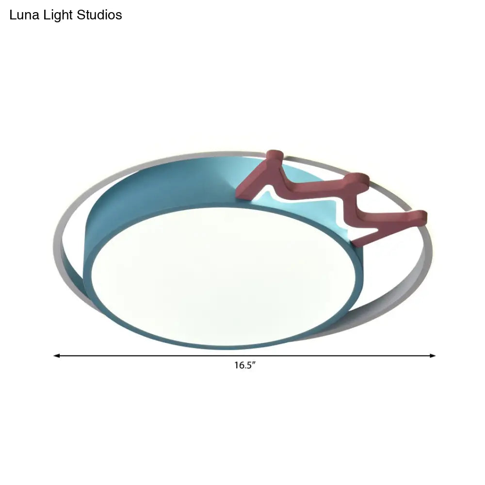 DecorBites™ Cartoon Style Flush Mount LED Ceiling Light with Acrylic Shade and Crown Deco in Blue/Pink, with Warm/White Light - Indoor Fixture