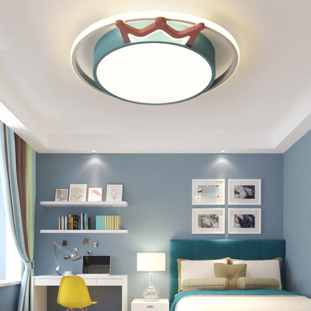 DecorBites™ Cartoon Style Flush Mount LED Ceiling Light with Acrylic Shade and Crown Deco in Blue/Pink, with Warm/White Light - Indoor Fixture