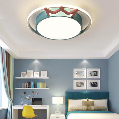 DecorBites™ Cartoon Style Flush Mount LED Ceiling Light with Acrylic Shade and Crown Deco in Blue/Pink, with Warm/White Light - Indoor Fixture
