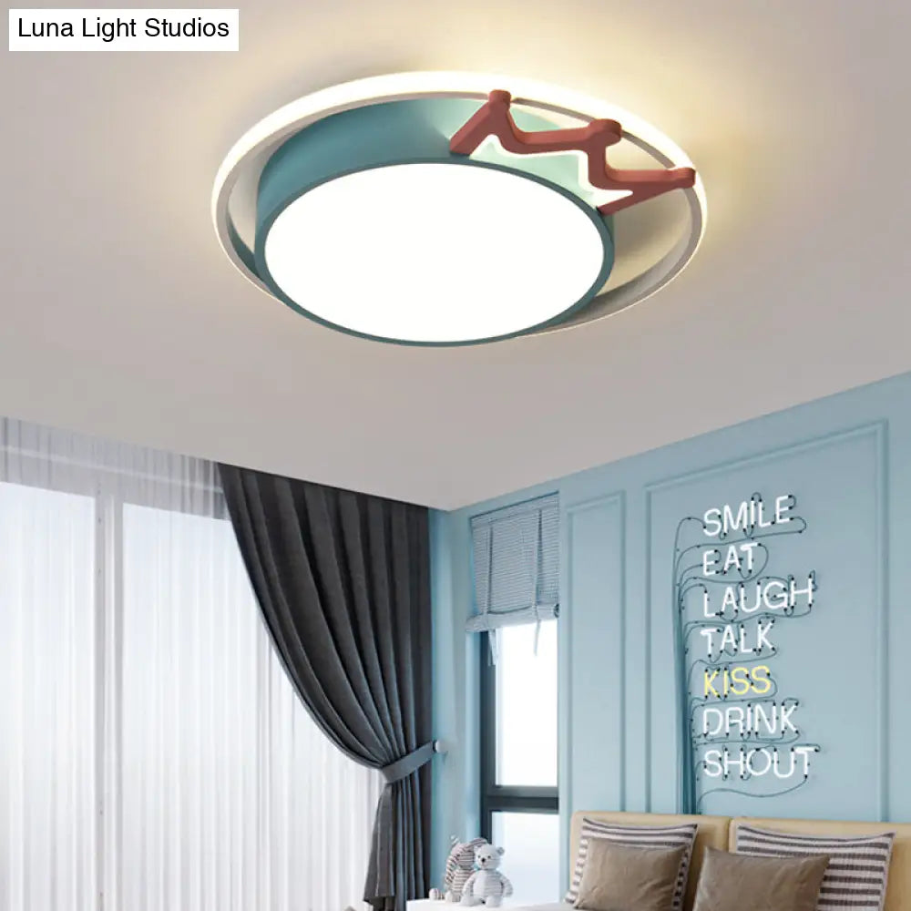 DecorBites™ Cartoon Style Flush Mount LED Ceiling Light with Acrylic Shade and Crown Deco in Blue/Pink, with Warm/White Light - Indoor Fixture