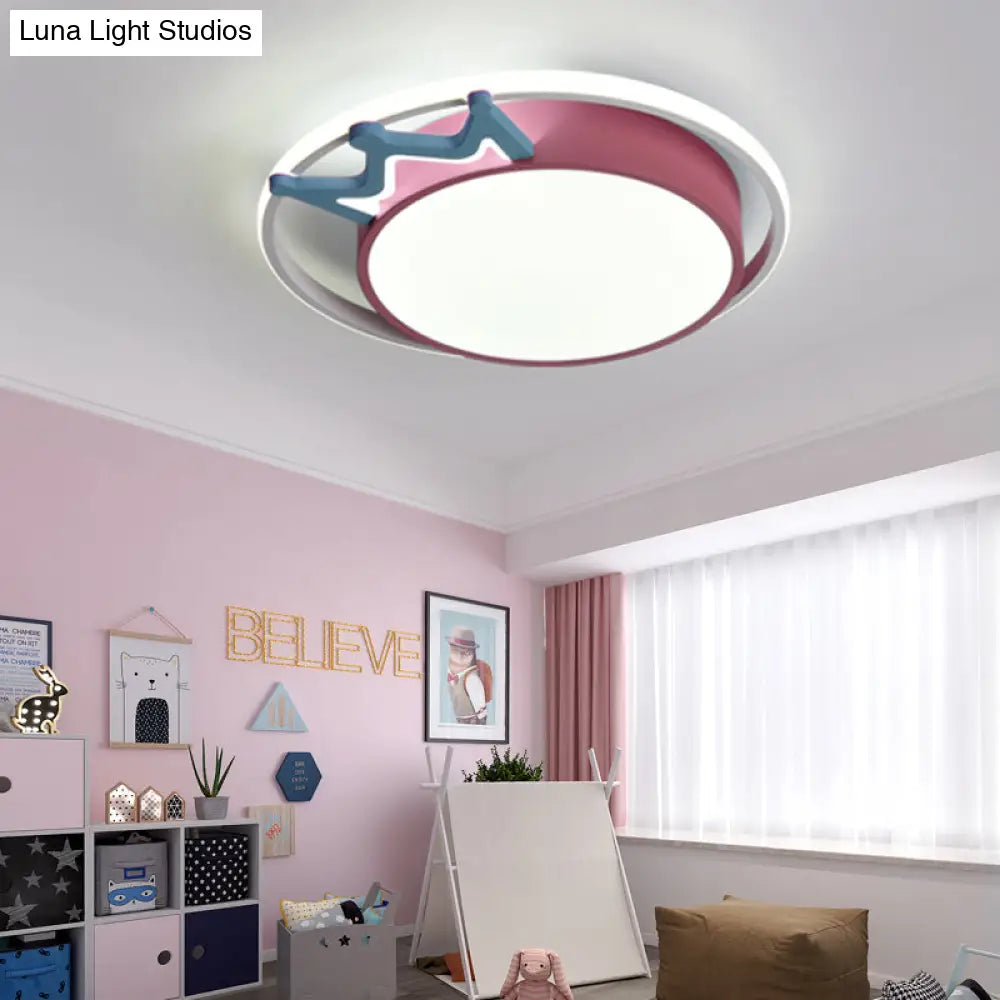 DecorBites™ Cartoon Style Flush Mount LED Ceiling Light with Acrylic Shade and Crown Deco in Blue/Pink, with Warm/White Light - Indoor Fixture
