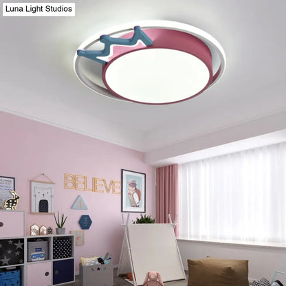 DecorBites™ Cartoon Style Flush Mount LED Ceiling Light with Acrylic Shade and Crown Deco in Blue/Pink, with Warm/White Light - Indoor Fixture