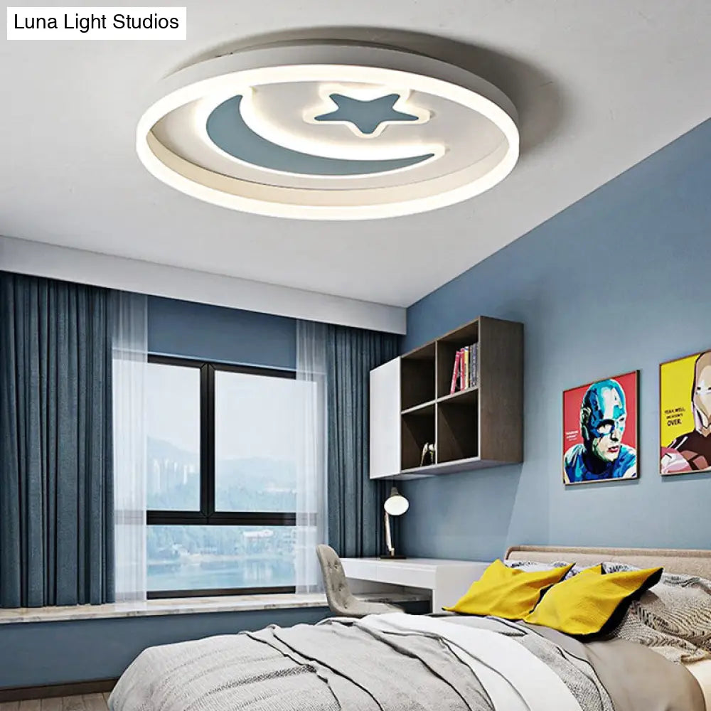 DecorBites™ Cartoon Style Round Acrylic Ceiling Mount LED Lamp in Warm/White Light for Bedroom - Black/White Flush Mount Light