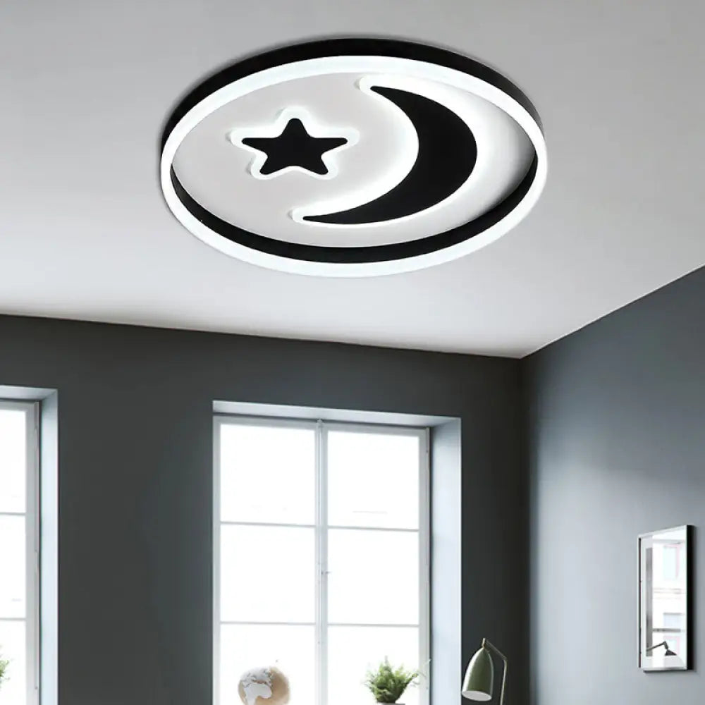 DecorBites™ Cartoon Style Round Acrylic Ceiling Mount LED Lamp in Warm/White Light for Bedroom - Black/White Flush Mount Light