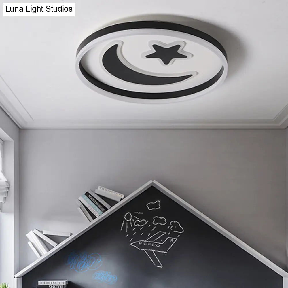 DecorBites™ Cartoon Style Round Acrylic Ceiling Mount LED Lamp in Warm/White Light for Bedroom - Black/White Flush Mount Light