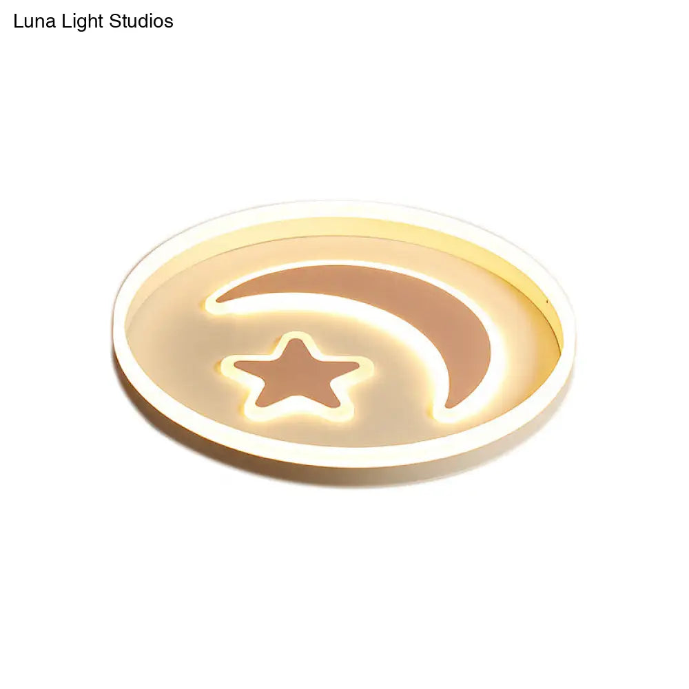 DecorBites™ Cartoon Style Round Acrylic Ceiling Mount LED Lamp in Warm/White Light for Bedroom - Black/White Flush Mount Light