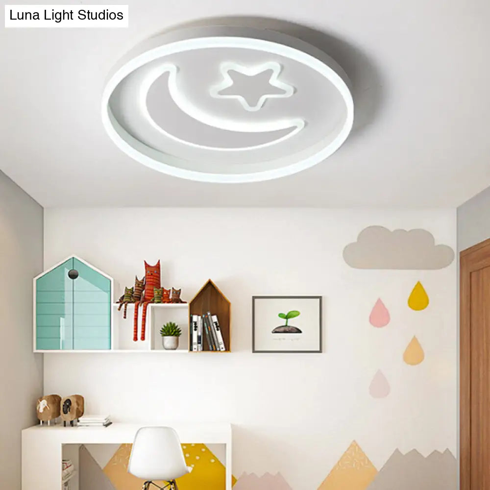 DecorBites™ Cartoon Style Round Acrylic Ceiling Mount LED Lamp in Warm/White Light for Bedroom - Black/White Flush Mount Light