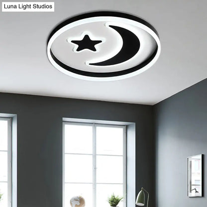 DecorBites™ Cartoon Style Round Acrylic Ceiling Mount LED Lamp in Warm/White Light for Bedroom - Black/White Flush Mount Light
