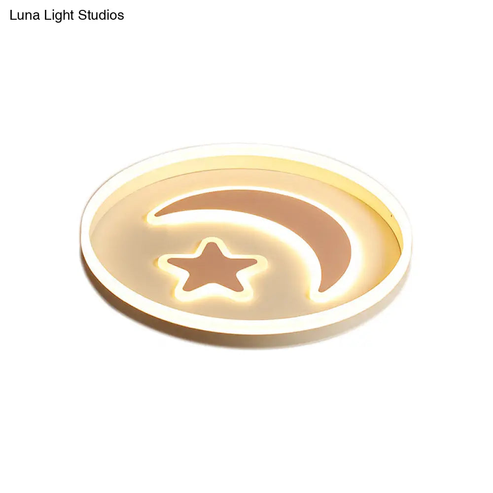 DecorBites™ Cartoon Style Round Acrylic Ceiling Mount LED Lamp in Warm/White Light for Bedroom - Black/White Flush Mount Light