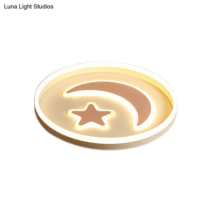 DecorBites™ Cartoon Style Round Acrylic Ceiling Mount LED Lamp in Warm/White Light for Bedroom - Black/White Flush Mount Light