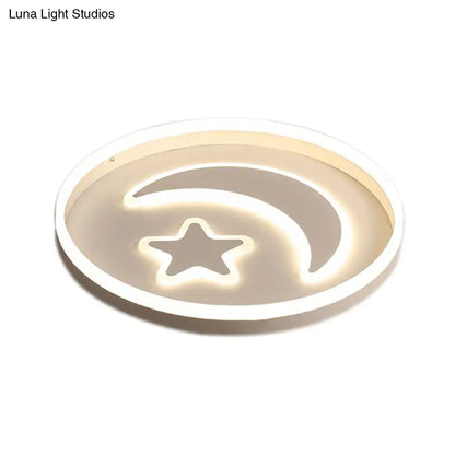 DecorBites™ Cartoon Style Round Acrylic Ceiling Mount LED Lamp in Warm/White Light for Bedroom - Black/White Flush Mount Light