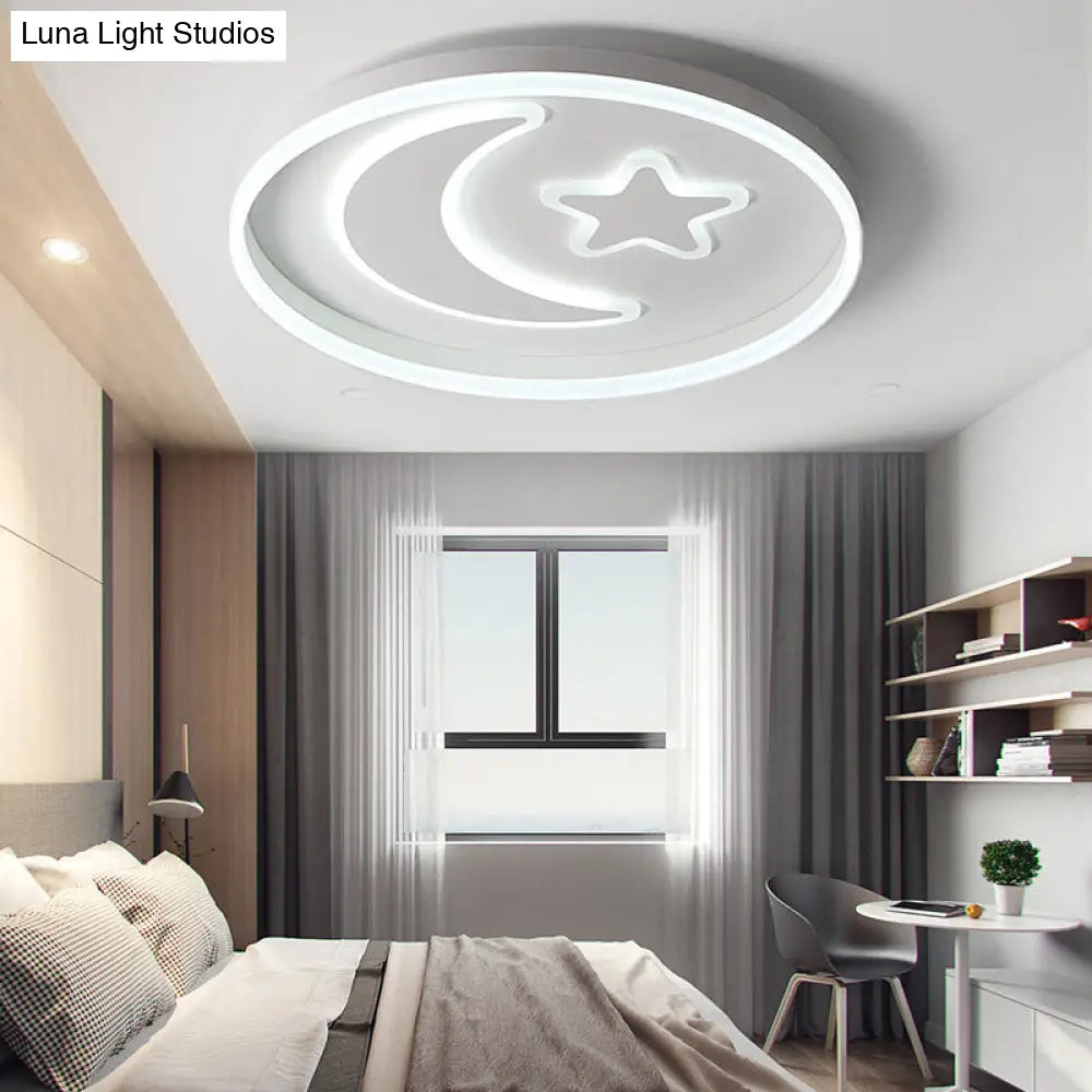 DecorBites™ Cartoon Style Round Acrylic Ceiling Mount LED Lamp in Warm/White Light for Bedroom - Black/White Flush Mount Light