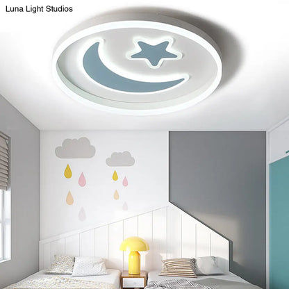 DecorBites™ Cartoon Style Round Acrylic Ceiling Mount LED Lamp in Warm/White Light for Bedroom - Black/White Flush Mount Light