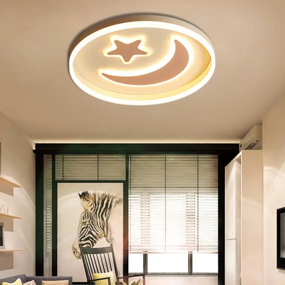 DecorBites™ Cartoon Style Round Acrylic Ceiling Mount LED Lamp in Warm/White Light for Bedroom - Black/White Flush Mount Light