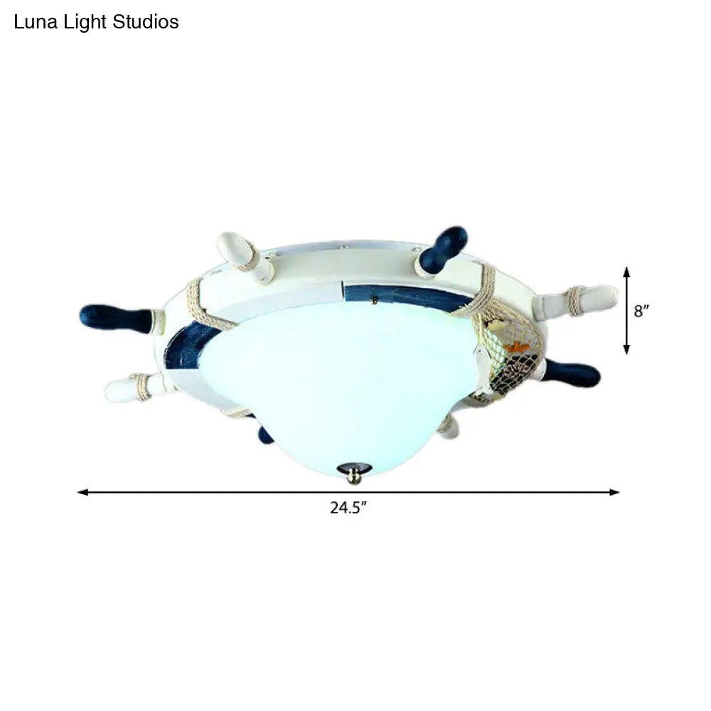DecorBites™ Cartoon Style Rudder Flush Ceiling Light - LED Metal Lamp for Children's Room, White/Blue with Frosted Glass Shade