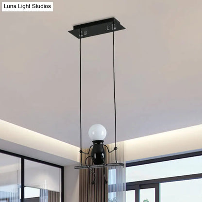 Lámpara de araña metálica con diseño de niño columpio de dibujos animados - 1/2 cabezales, acabado blanco y negro - Lámpara colgante para dormitorio