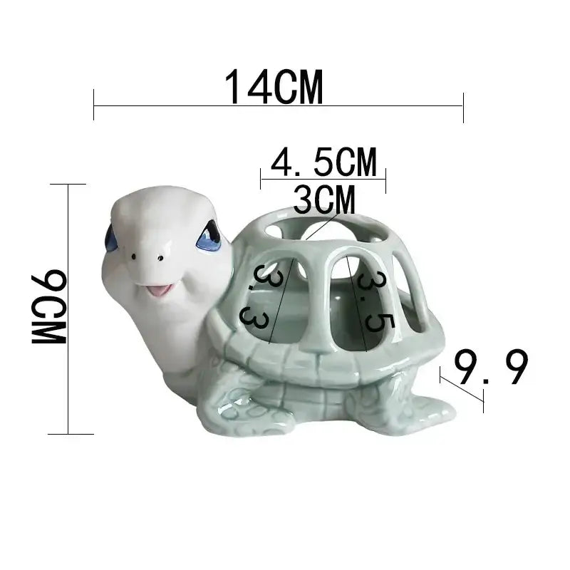 White ceramic cartoon turtle ceramic 3 slot planter with blue eyes and smiling face for living room decorbites decor
