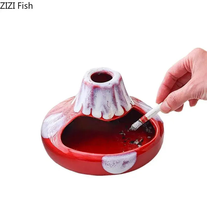 Red and white ceramic volcanic ashtray with glossy finish for office desk decor by decorbites cartoon volcanic collection
