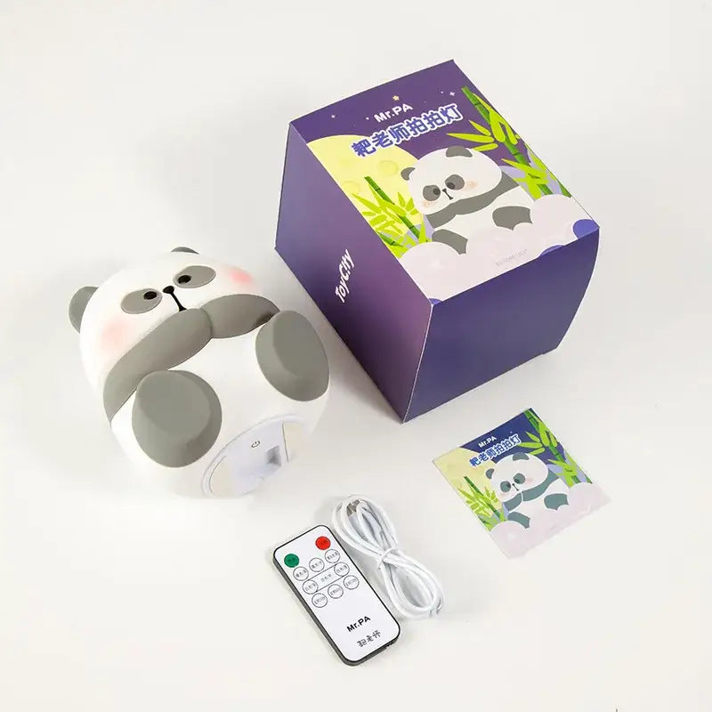 Cute white and gray panda silicone night light with soft rounded features for kids room decor by decorbites cartoon silicone