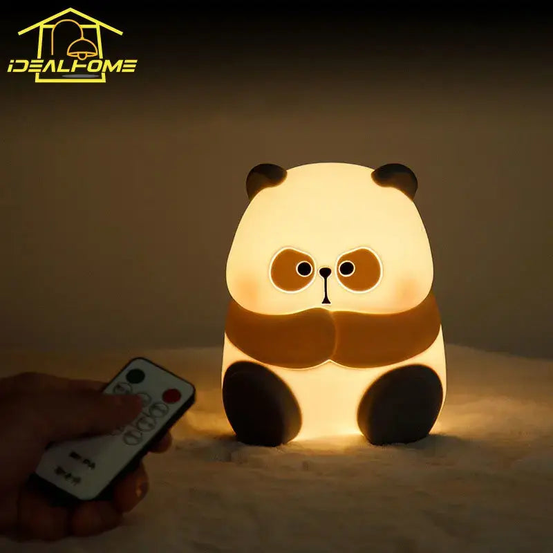 Cute panda-shaped led night light with soft glow black and white silicone decorbites cartoon silicone for kids room decor
