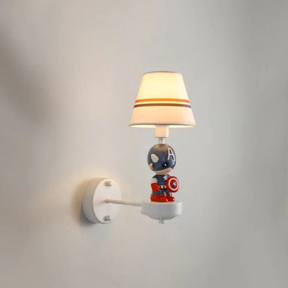 Cartoon White Wall Mount Light: Single-Bulb Bedroom Fixture with Conical Fabric Shade