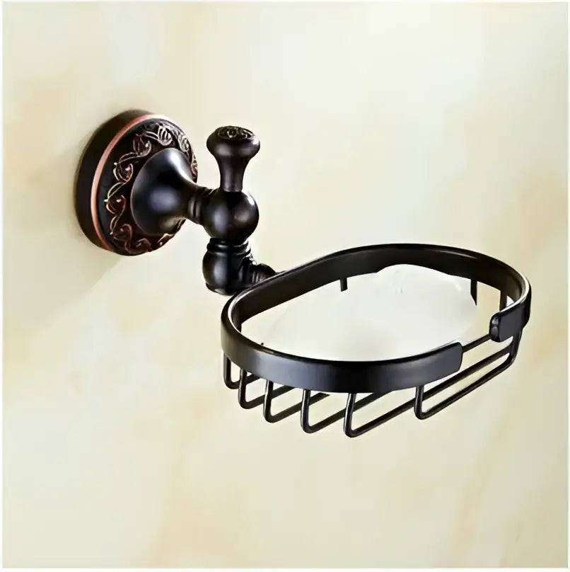 Black wrought iron soap dish with ornate wall mount from decorbites carved flowers blackened copper bathroom set