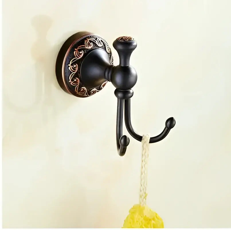 Antique bronze double hook with ornate scrollwork from decorbites carved flowers blackened copper bathroom set