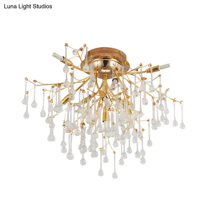 Lámpara de techo semiempotrada DecorBites™ Cascade para dormitorio, estilo tradicional, de cristal, 10 luces - Dorada