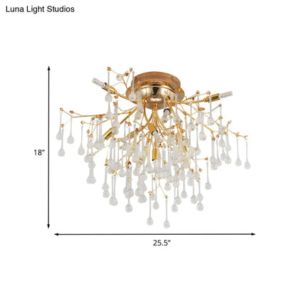 Lámpara de techo semiempotrada DecorBites™ Cascade para dormitorio, estilo tradicional, de cristal, 10 luces - Dorada