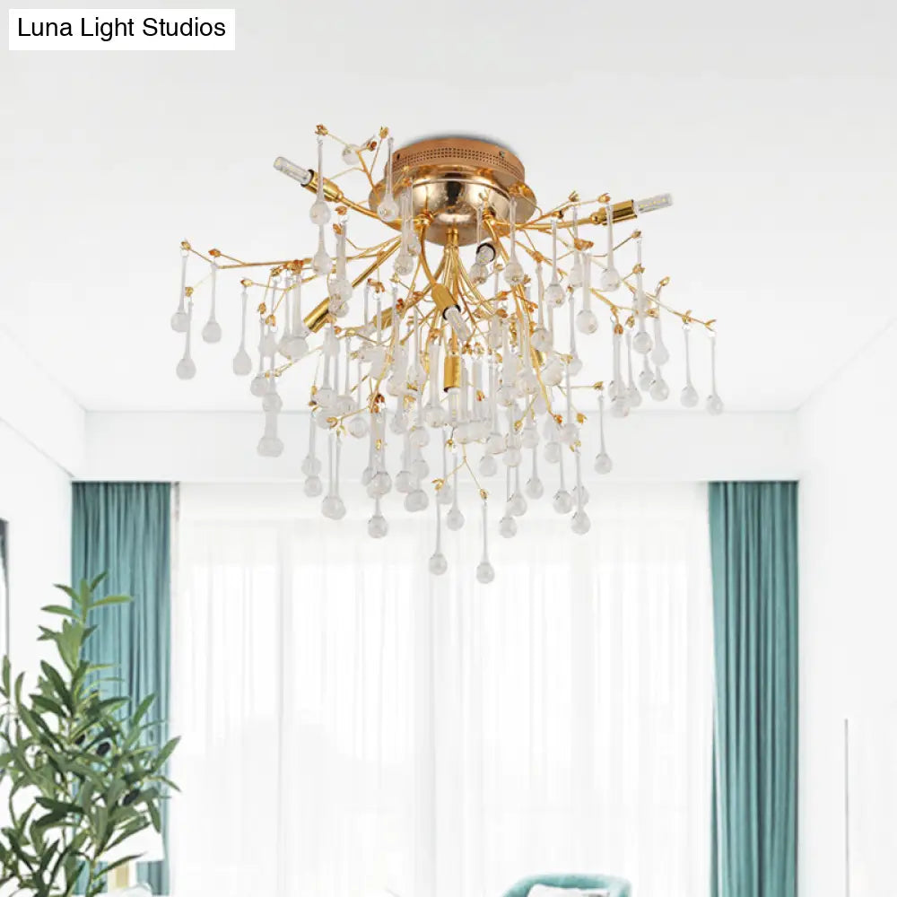 Lámpara de techo semiempotrada DecorBites™ Cascade para dormitorio, estilo tradicional, de cristal, 10 luces - Dorada