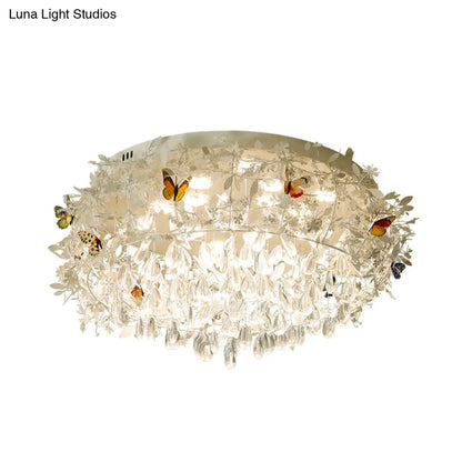 DecorBites™ DecorBites™ Cascade Teardrop Crystal Ceiling Light - 18"/23.5" Wide, Contemporary 5 Heads, Nickel Flush Mount