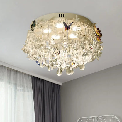 DecorBites™ DecorBites™ Cascade Teardrop Crystal Ceiling Light - 18"/23.5" Wide, Contemporary 5 Heads, Nickel Flush Mount