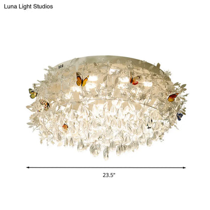 DecorBites™ DecorBites™ Cascade Teardrop Crystal Ceiling Light - 18"/23.5" Wide, Contemporary 5 Heads, Nickel Flush Mount